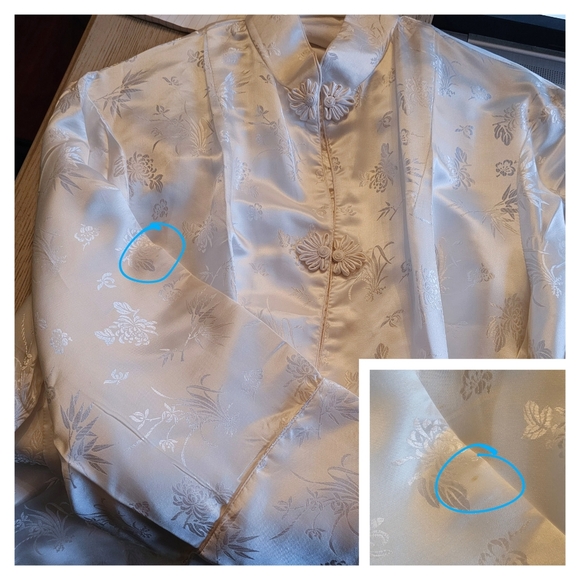 Double Peach Silk Elegant Ivory Qipao Cheongsam Floral Embroidered Robe Sz Lrg - Picture 11 of 12